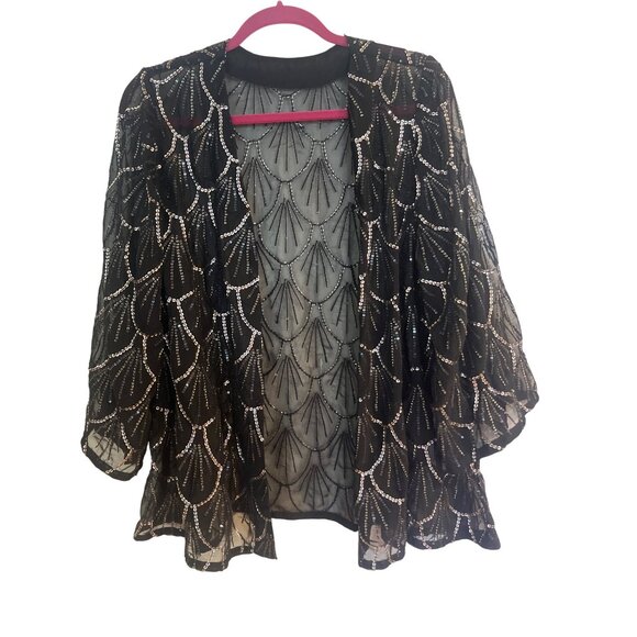 Cotton on black sheer sequin open jacket women’s OS formal holiday elegant - Picture 1 of 8
